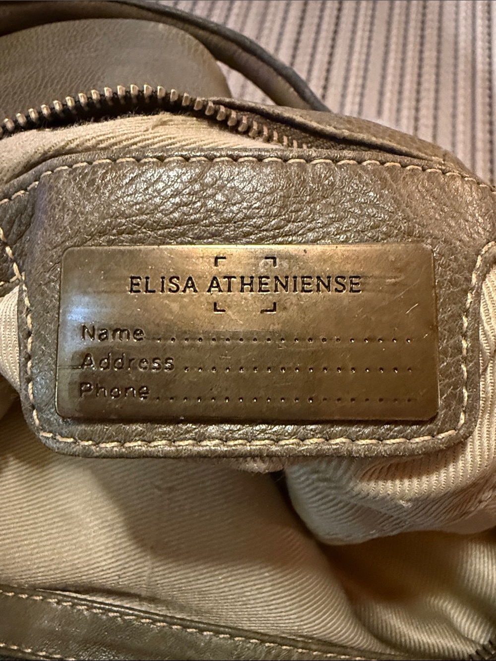 Olive Green Leather Shoulder Tote with Top Handles - Picture 2 of 3